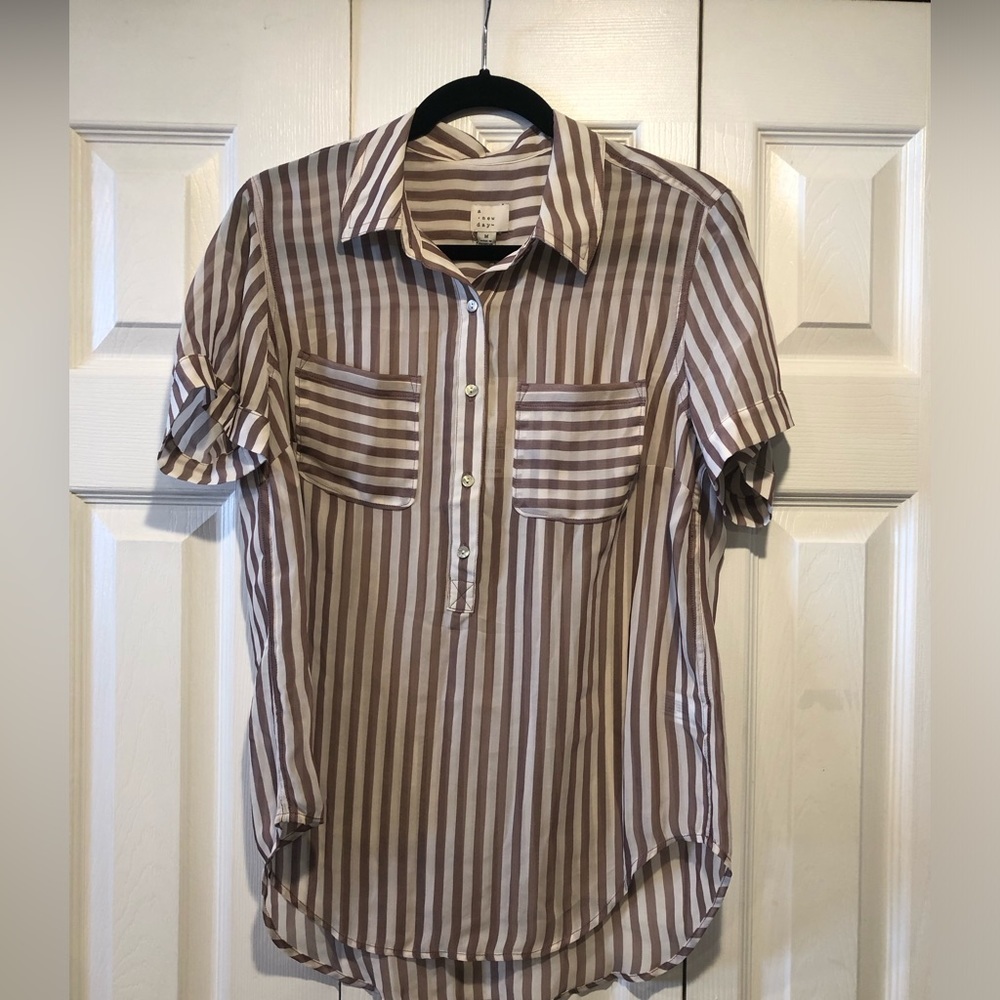 New Day Chiffon Half Button Collard Shirt